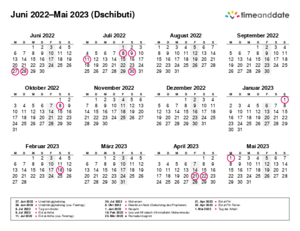 Kalender für 2022 in Dschibuti