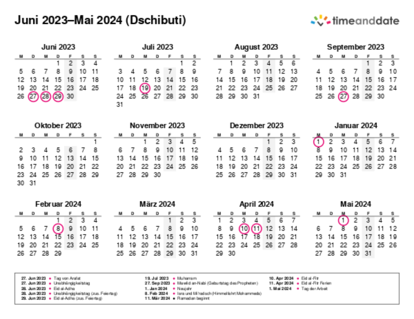 Kalender für 2023 in Dschibuti