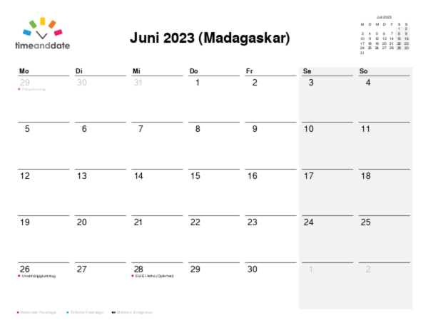 Kalender für 2023 in Madagaskar