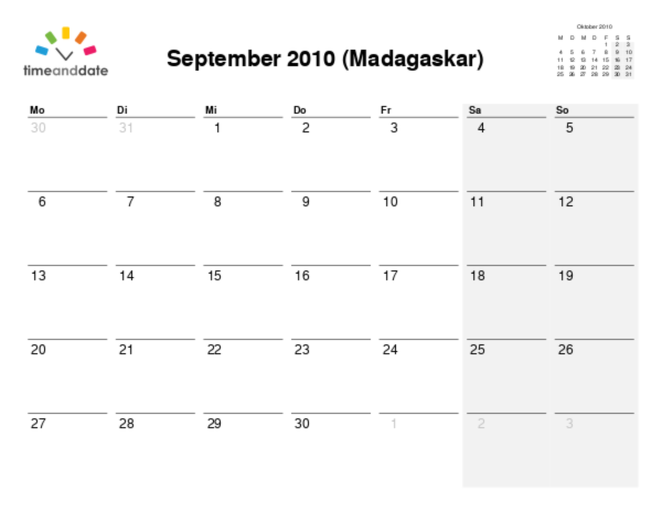 Kalender für 2010 in Madagaskar