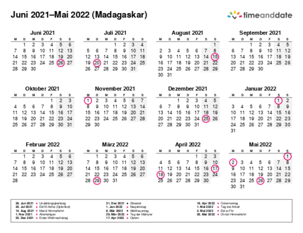 Kalender für 2021 in Madagaskar