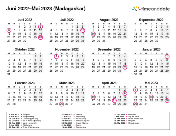 Kalender für 2022 in Madagaskar