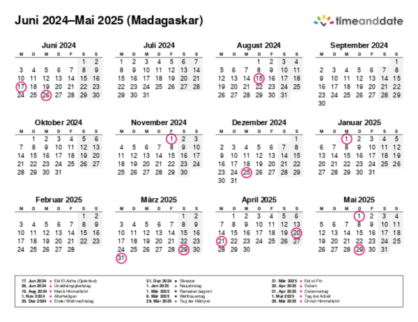 Kalender für 2024 in Madagaskar