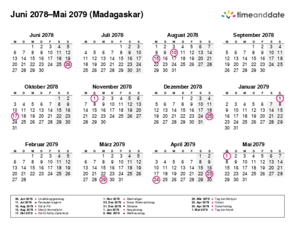 Kalender für 2078 in Madagaskar