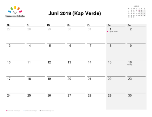 Kalender für 2019 in Kap Verde