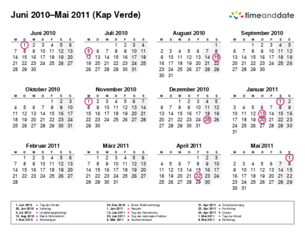 Kalender für 2010 in Kap Verde