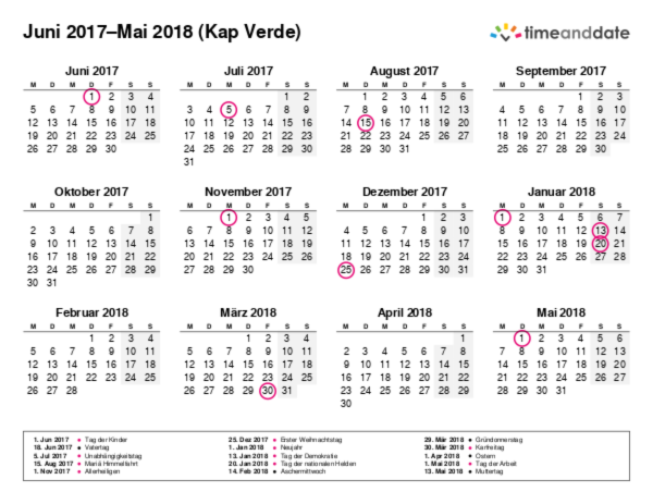 Kalender für 2017 in Kap Verde
