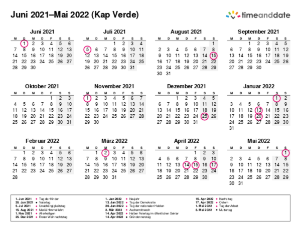 Kalender für 2021 in Kap Verde