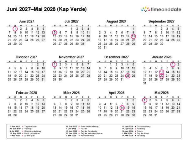 Kalender für 2027 in Kap Verde