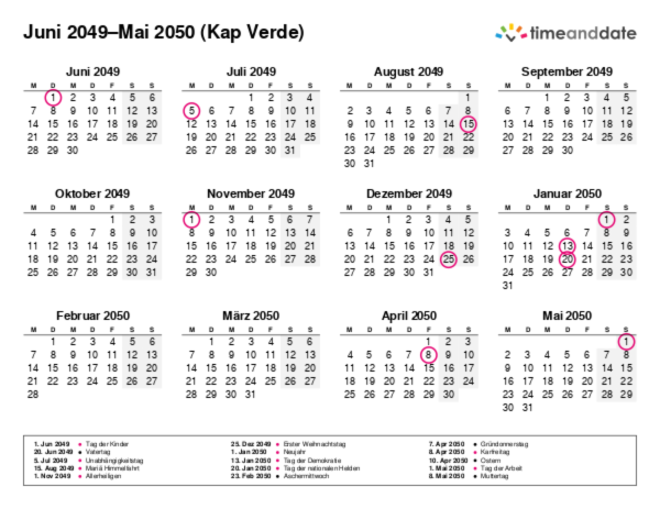 Kalender für 2049 in Kap Verde