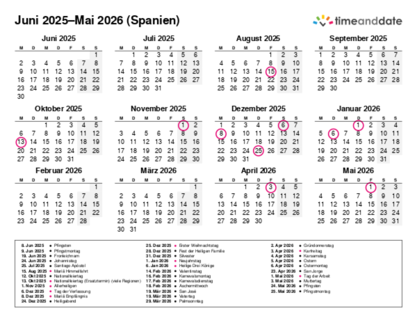 Kalender für 2025 in Spanien
