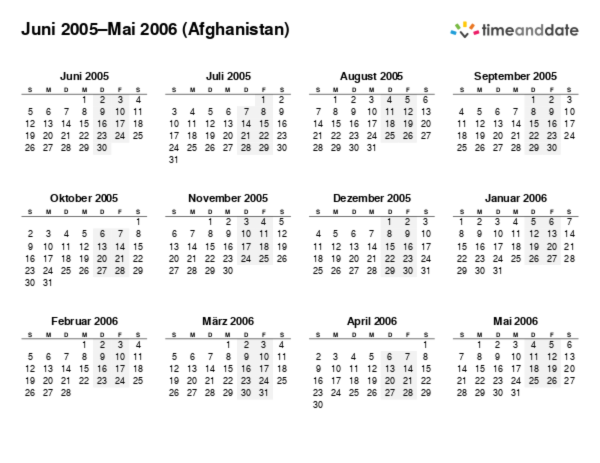 Kalender für 2005 in Afghanistan