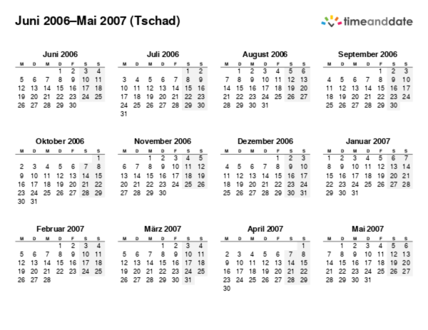 Kalender für 2006 in Tschad