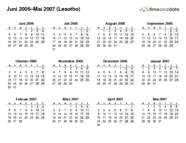 Kalender für 2006 in Lesotho