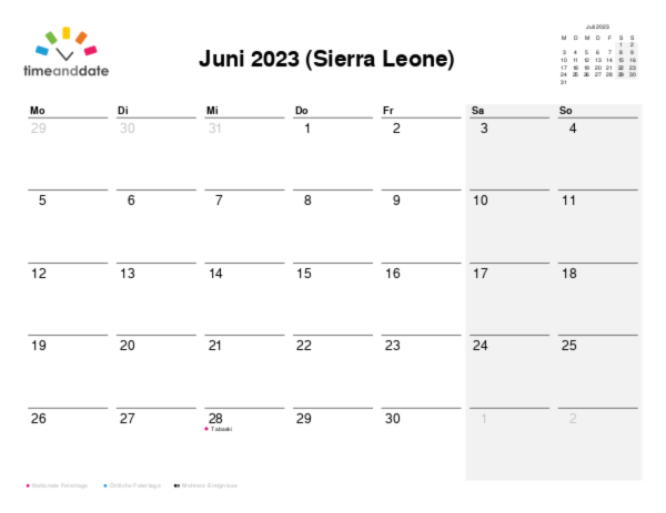 Kalender für 2023 in Sierra Leone