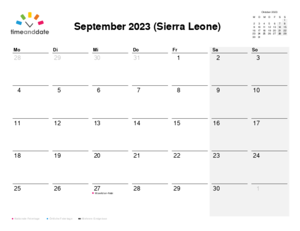 Kalender für 2023 in Sierra Leone