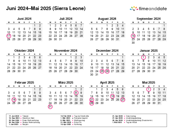 Kalender für 2024 in Sierra Leone
