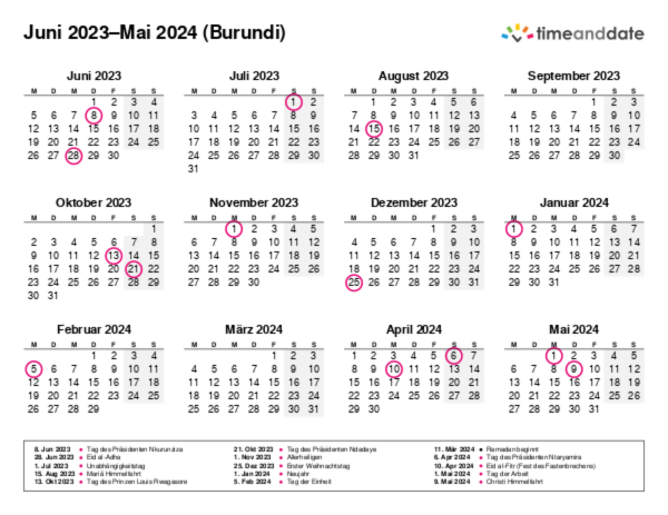 Kalender für 2023 in Burundi
