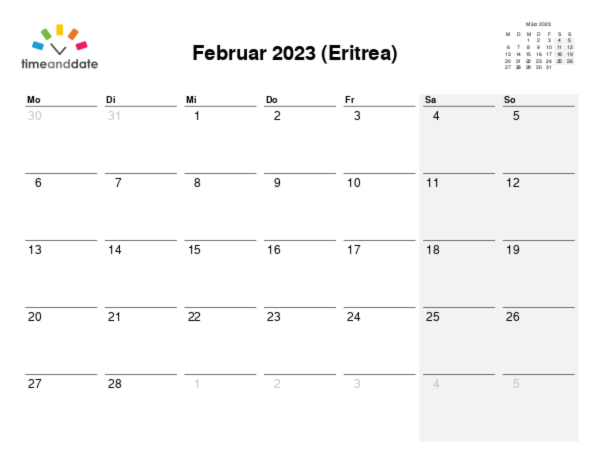 Kalender für 2023 in Eritrea