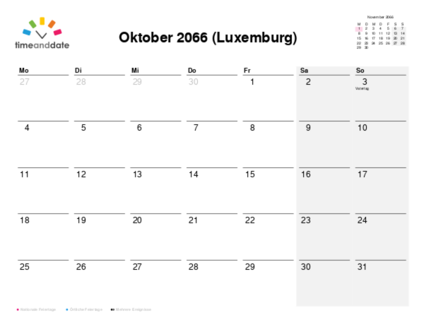 Kalender für 2066 in Luxemburg