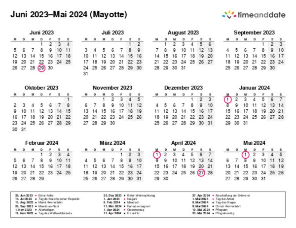 Kalender für 2023 in Mayotte