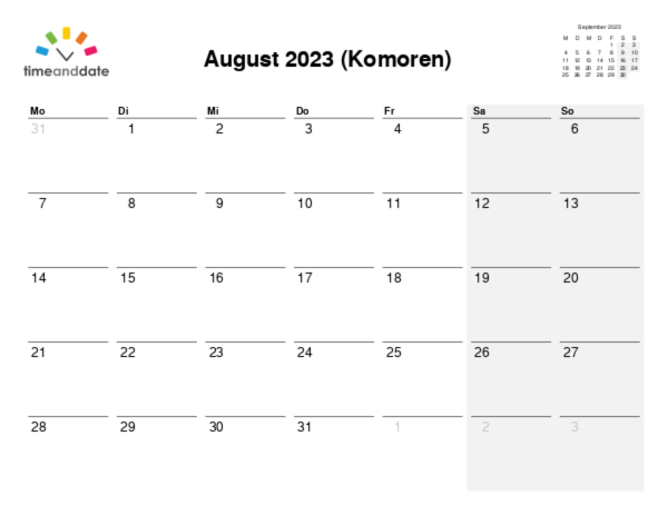 Kalender für 2023 in Komoren