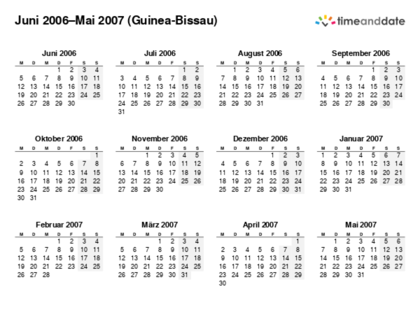 Kalender für 2006 in Guinea-Bissau