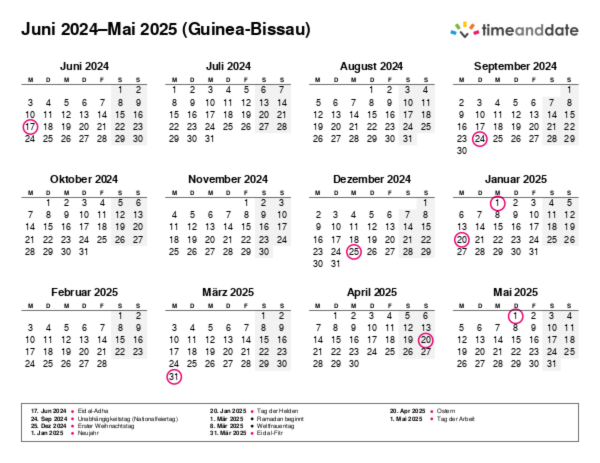 Kalender für 2024 in Guinea-Bissau