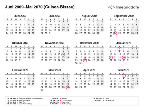 Kalender für 2069 in Guinea-Bissau