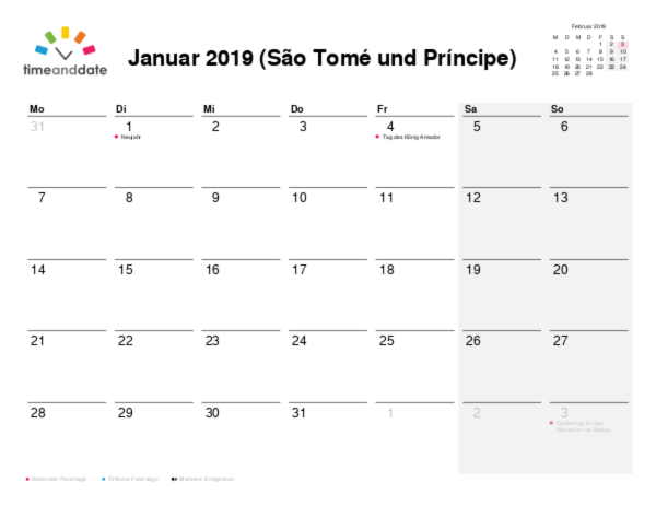 Kalender für 2019 in São Tomé und Príncipe