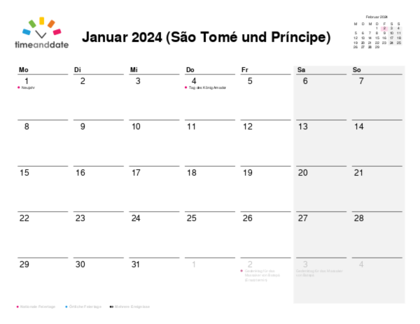 Kalender für 2024 in São Tomé und Príncipe