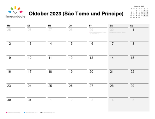 Kalender für 2023 in São Tomé und Príncipe