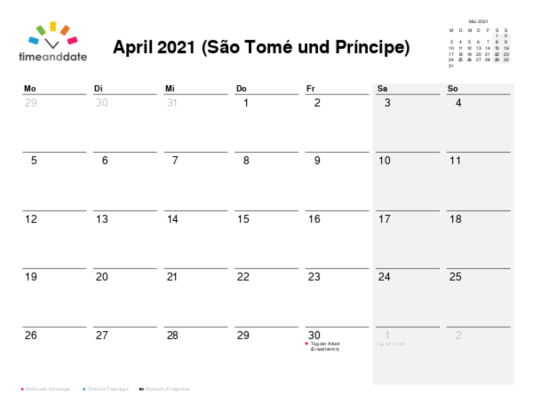 Kalender für 2021 in São Tomé und Príncipe