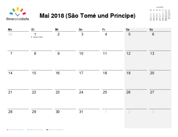Kalender für 2018 in São Tomé und Príncipe