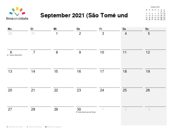 Kalender für 2021 in São Tomé und Príncipe