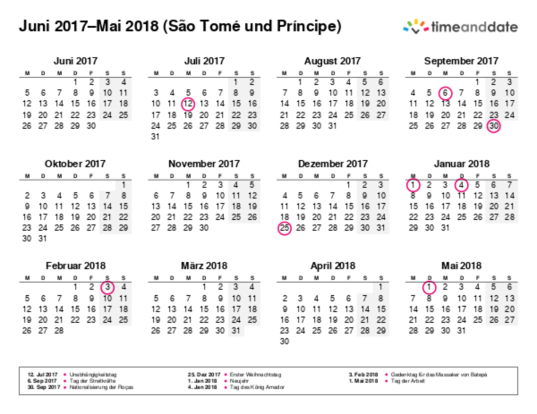 Kalender für 2017 in São Tomé und Príncipe