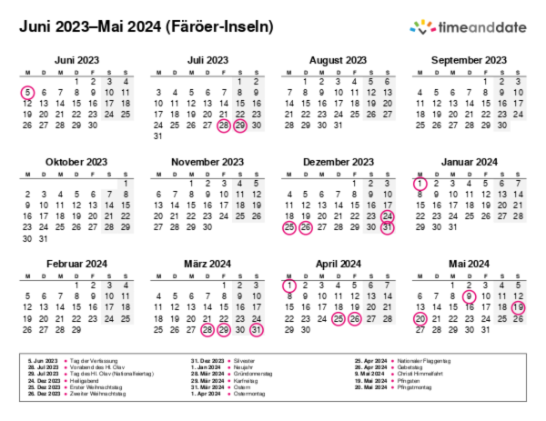 Kalender für 2023 in Färöer-Inseln