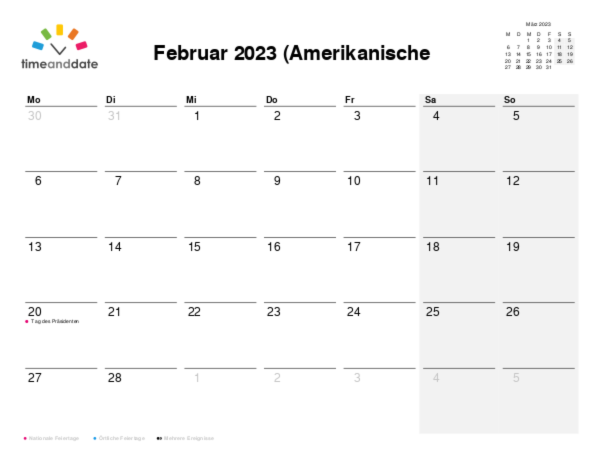 Kalender für 2023 in Amerikanische Jungferninseln