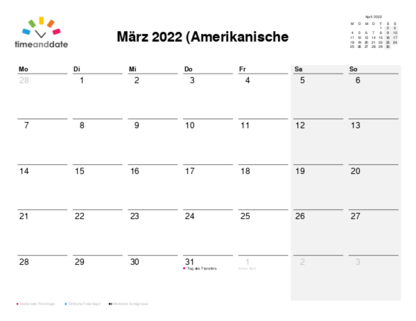 Kalender für 2022 in Amerikanische Jungferninseln
