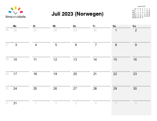 Kalender für 2023 in Norwegen