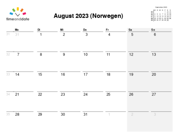 Kalender für 2023 in Norwegen