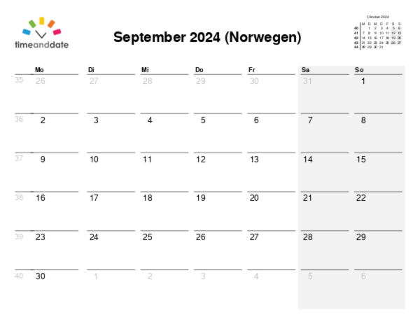 Kalender für 2024 in Norwegen