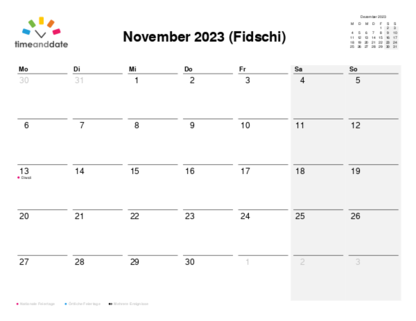 Kalender für 2023 in Fidschi