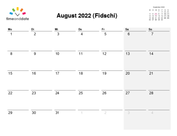 Kalender für 2022 in Fidschi