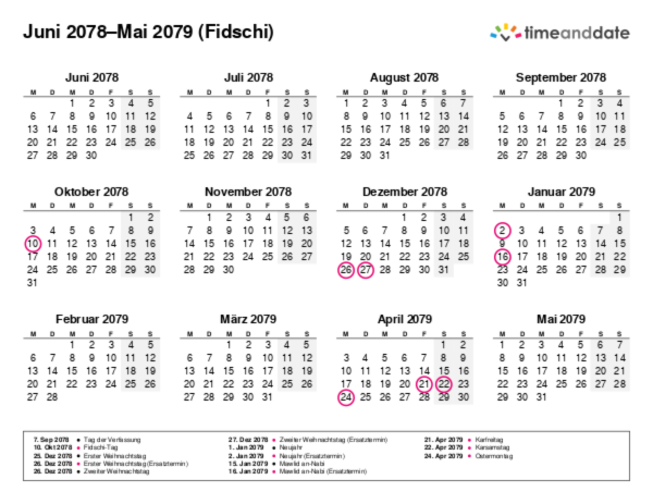 Kalender für 2078 in Fidschi
