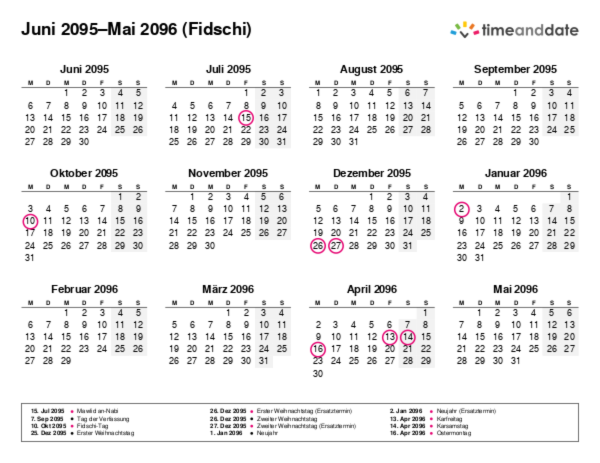 Kalender für 2095 in Fidschi