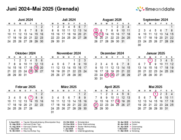 Kalender für 2024 in Grenada