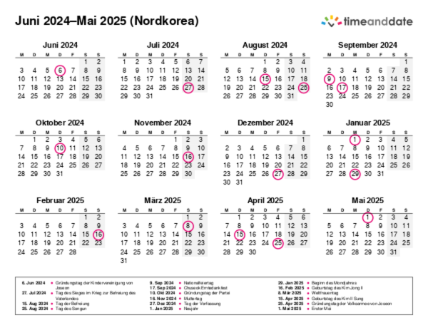 Kalender für 2024 in Nordkorea