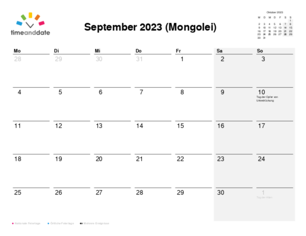 Kalender für 2023 in Mongolei