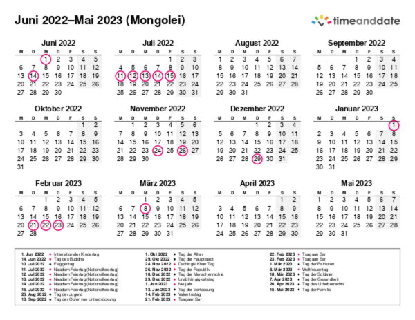 Kalender für 2022 in Mongolei